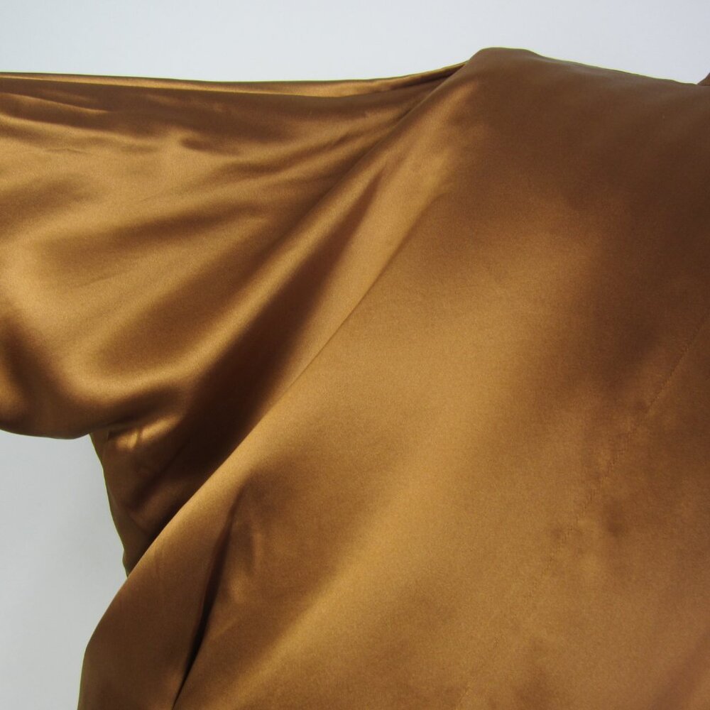 Vtg Stefano Studio Women 4 Brown High Neck 100% Silk Shirt Covered Buttons S 80s - Picture 6 of 9